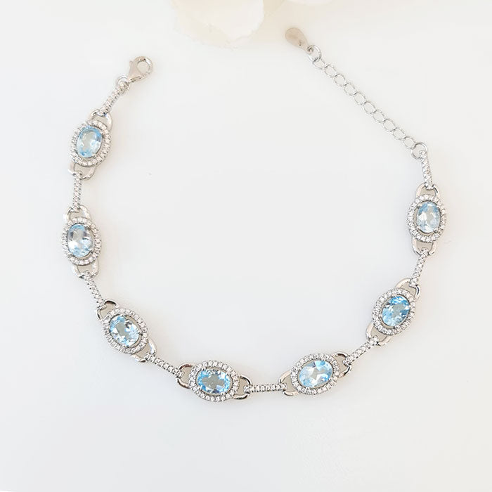 Azure Dream Bracelet in real natural original Topaz in 925 silver for birthstone, party, or casual wear. lightweight, delicate, dainty designer jewelry