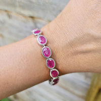 Royal Ruby Charm Bracelet in real natural original Ruby in 925 silver for birthstone