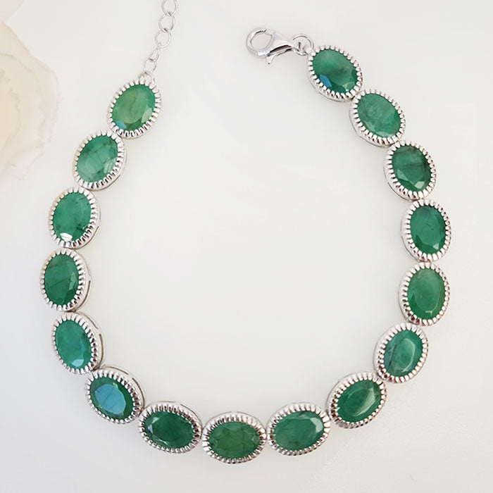 Green Enchantment Bracelet in real natural original Emerald 925 silver for birthstone, party, or casual wear. lightweight, delicate, dainty designer jewelry