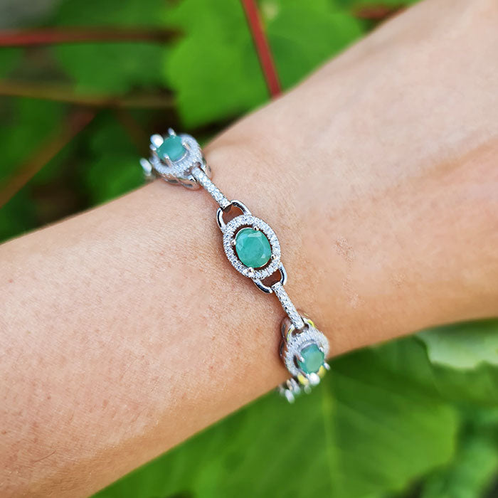 Lush green emerald Bracelet in real natural original Emerald 925 silver for birthstone