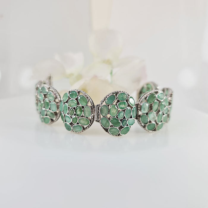 Royal Green Gem Bracelet in real natural original Emerald 925 silver for birthstone, party, or casual wear. lightweight, delicate, dainty designer jewelry.