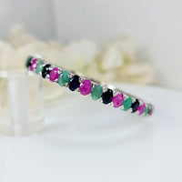 Jewels of the Orient Bracelet in real natural original Emerald, Ruby & Blue Sapphire, 925 silver for birthstone, party, or casual wear. lightweight, delicate, dainty designer jewelry