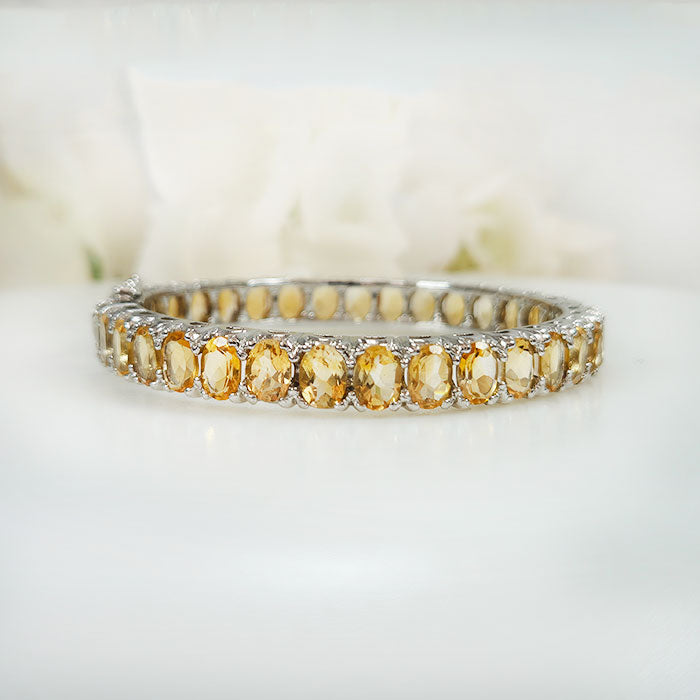 Lustrous Citrine Treasure Bangle in original and authentic citrine in 925 silver for birthstone, party, or casual wear. lightweight, delicate, dainty designer jewelry
