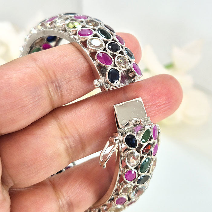 Vibrant Gemstone Cascade Bangle in real natural original Emerald