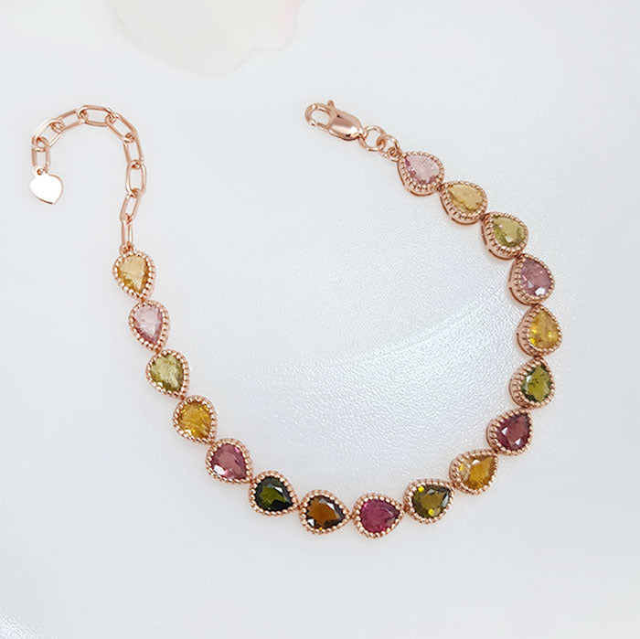 Radiant Drop Bracelet are made of original  Emerald, Citrine, Peridot & Tourmaline in high-quality silver with rose gold plating for birthstone, party, and casual wear. lightweight, delicate, dainty designer jewelry.
