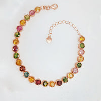 Enchanted Circular Bliss are made of original multi gemstones such as Peridot, Ruby, Topaz & Garnet in high-quality silver with rose gold plating for birthstone, party, and casual wear, lightweight, delicate, dainty designer jewelry.