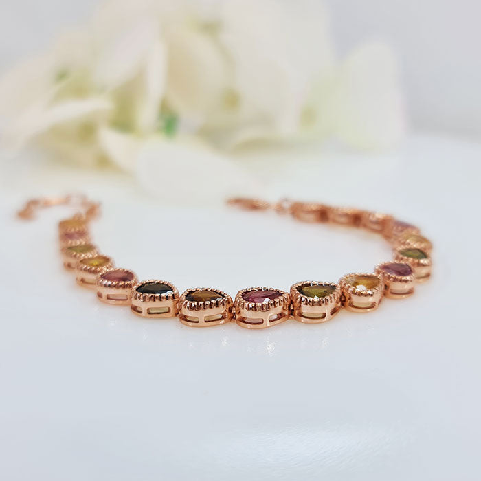 Peridot & Tourmaline in high-quality silver with rose gold plating for birthstone