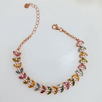 Floral Harmony Bracelet  are made of original multi gemstones  Citrine, Topaz & Tourmaline and high-quality silver with rose gold plating for birthstone, party, and casual wear. lightweight, delicate, dainty designer jewelry.