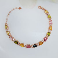 Seraphic Glow Bracelet  are made of original multi gemstones Tourmaline, Emerald, Peridot & Ruby in high-quality silver with rose gold plating for birthstone, party, and casual wear, lightweight, delicate, dainty designer jewelry. 