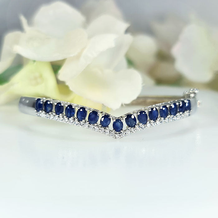 Whispering Waves Bracelet in real natural original Blue Sapphire in 925 silver for birthstone, party, or casual wear. lightweight, delicate, dainty designer jewelry