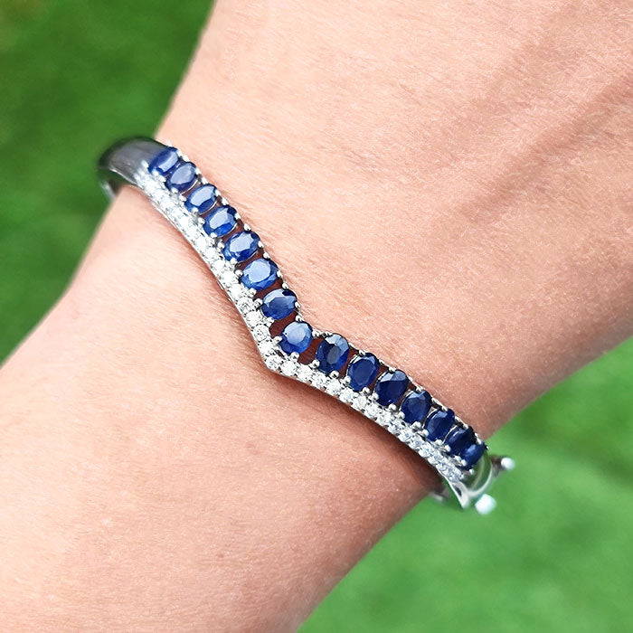 Whispering Waves Bracelet in real natural original Blue Sapphire in 925 silver for birthstone