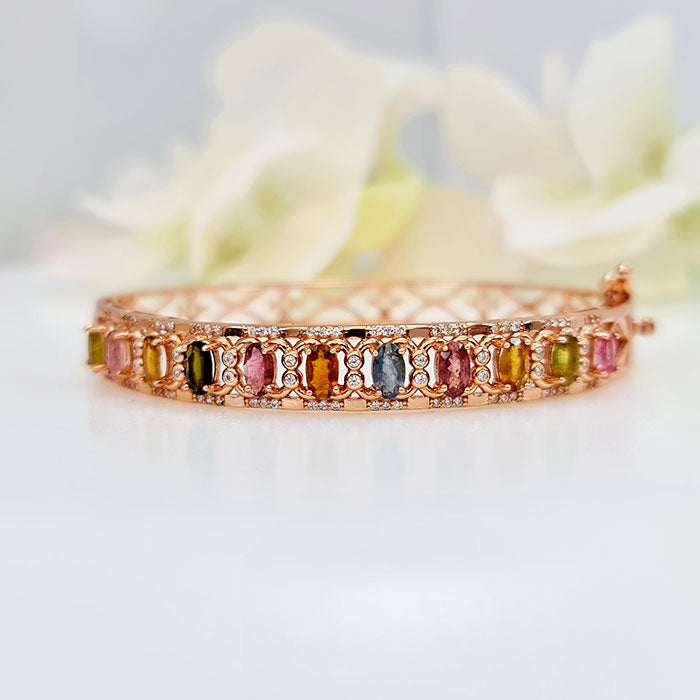 Stack Multi Gemstone Bracelet are made of original and authentic Tourmaline, Citrine & Sapphire high-quality silver with rose gold plating for birthstone, party, and casual wear. lightweight, delicate, dainty designer jewelry.