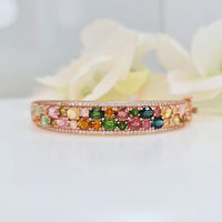 Ornate Bracelet are made of original multi gemstones and high-quality silver with rose gold plating for birthstone, party, and casual wear. lightweight, delicate, dainty designer jewelry.
