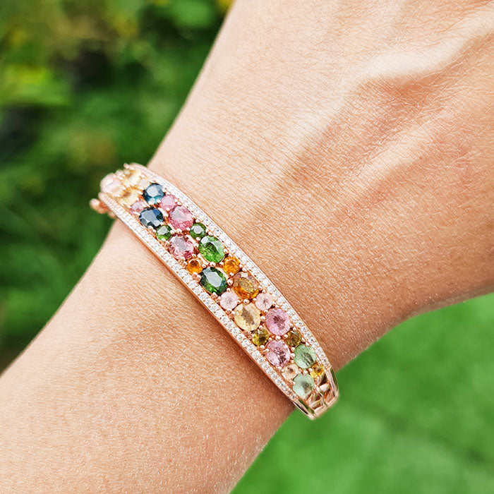 Ornate Bracelet are made of original multi gemstones and high-quality silver with rose gold plating for birthstone
