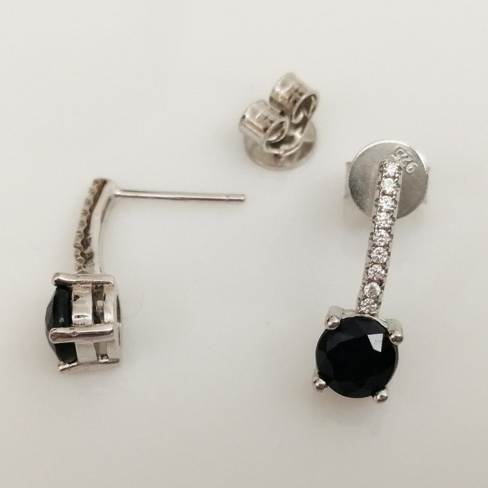 Sleek Blue Sapphire Earrings in high quality silver ready available at Nafisa Designs
