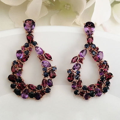 Adorn Earrings - Amethyst, Rhodolite & Blue Sapphire