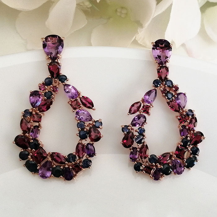 Adorn Earrings - Amethyst, Rhodolite & Blue Sapphire