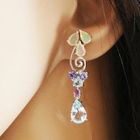 Marvelous Opal, Tanzanite, Blue Aquamarine Earrings