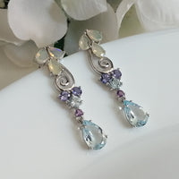 Marvelous Opal, Tanzanite, Blue Aquamarine Earrings