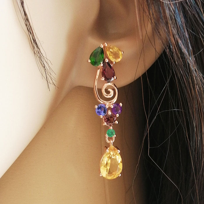 Fiesta Earrings - Citrine, Diopsite, Rhodilite, Tanznite, Amethyst, Emerald, Multi Gem