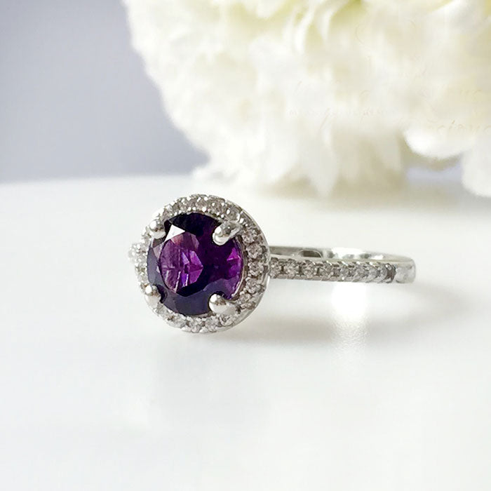 Round Amethyst Ring in high quality silver ready available at Nafisa Designs