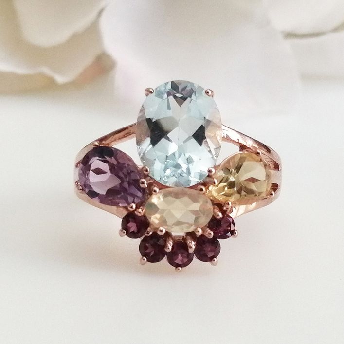 Carnival Ring - Aquamarine, Amethyst, Opal, Citrine, Rhodolite