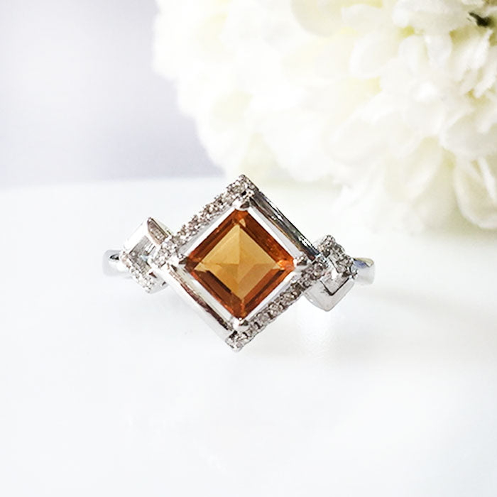 Front View of the Dazzling Citrine Ring in 925 Sterling Silver for Women