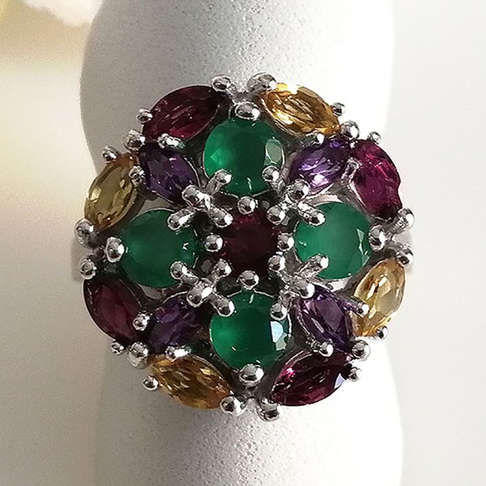 Octagon Ring - Amethyst, Green Onyx, Citrine, Rhodolite