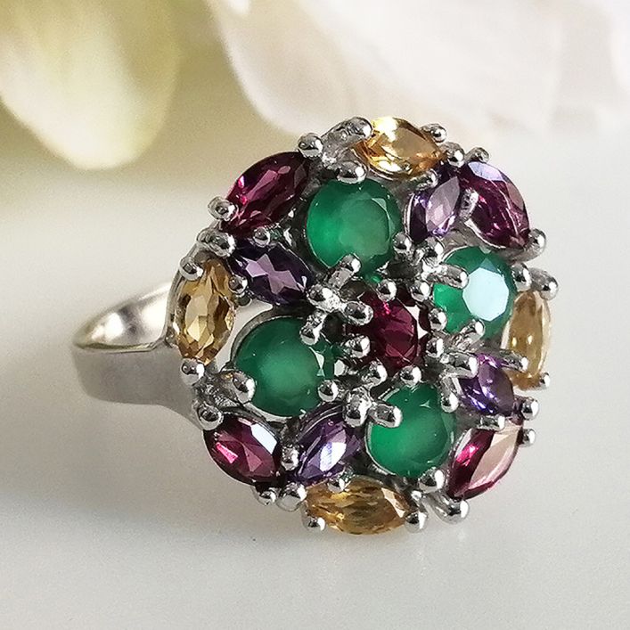 Octagon Ring - Amethyst, Green Onyx, Citrine, Rhodolite