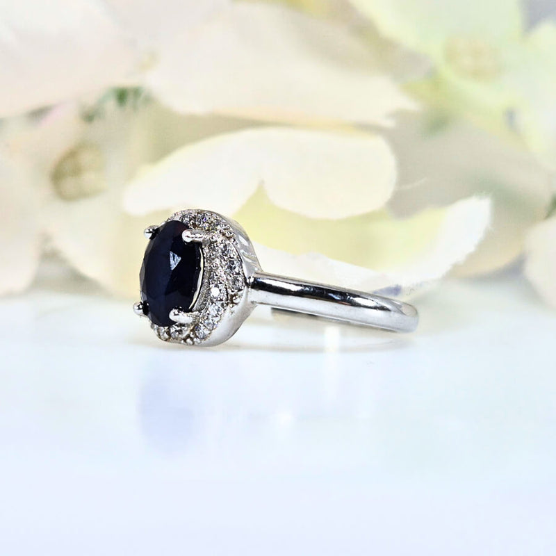Front View of Authentic 925 sterling silver sapphire ring for women