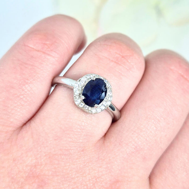 Perspective View of Authentic 925 sterling silver sapphire ring for women