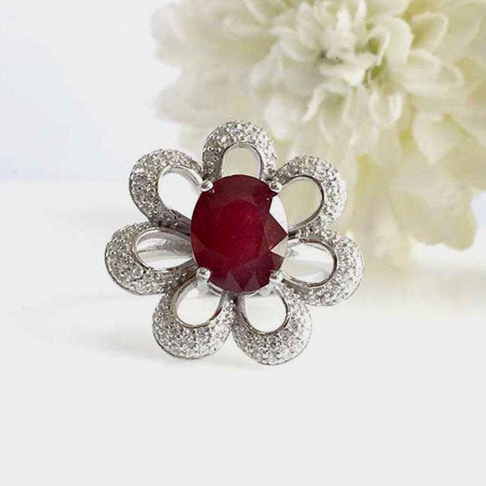 Daisy Flower Ruby Ring