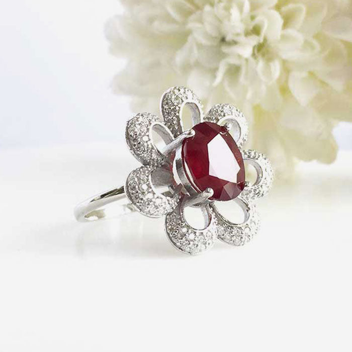 Daisy Flower Ruby Ring