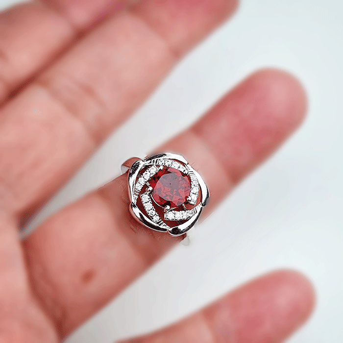 Floral Garnet Ring in 925 silver readily available at Nafisa Designs