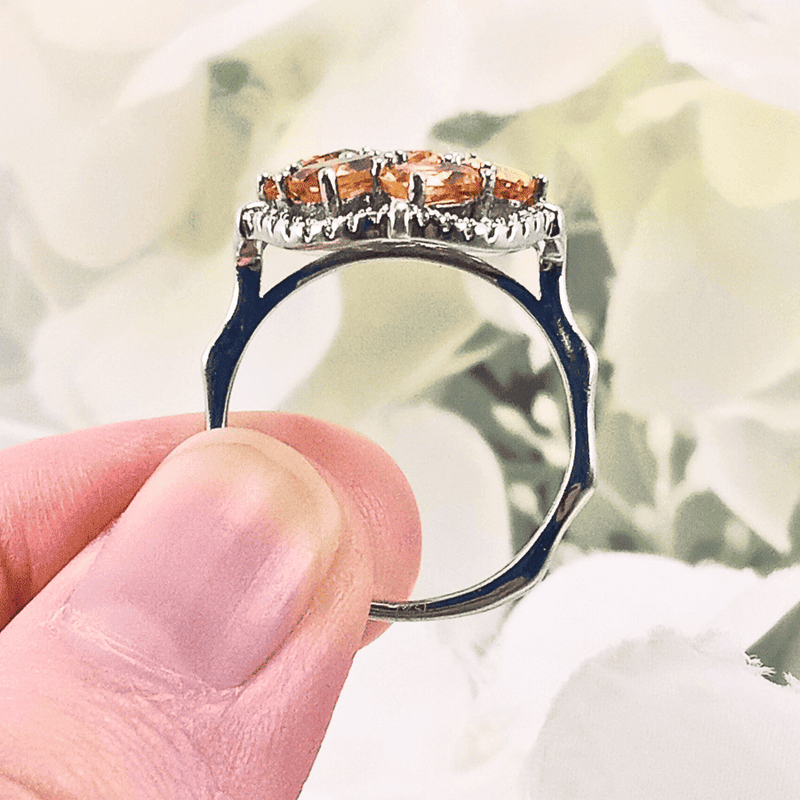 showcasing the radiant glow of the citrine gemstones set in a silver band