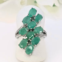 Authentic 925 sterling silver emerald ring for women, featuring a group of verdant green gems, May birthstone for healing, creativity, and prosperity