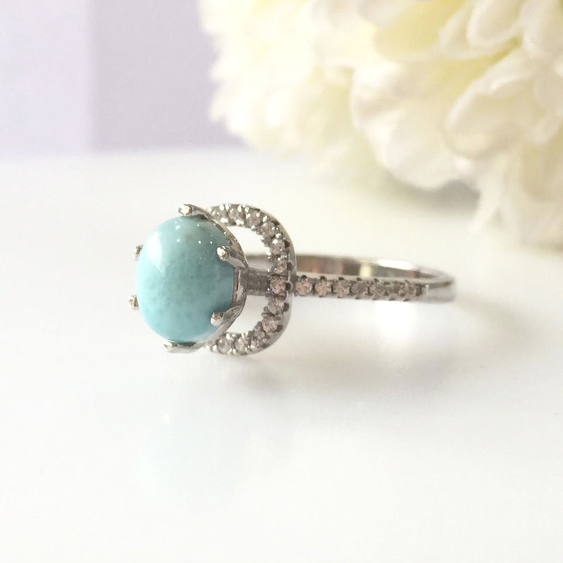 Round Blue Larimar Ring