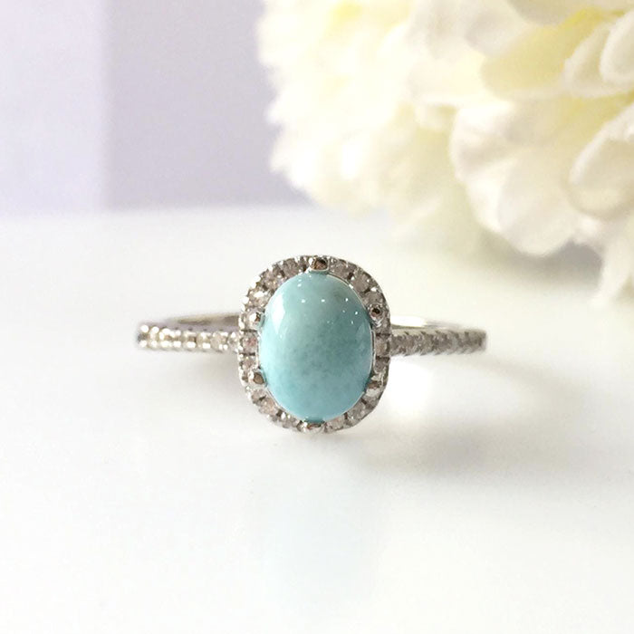 Round Blue Larimar Ring