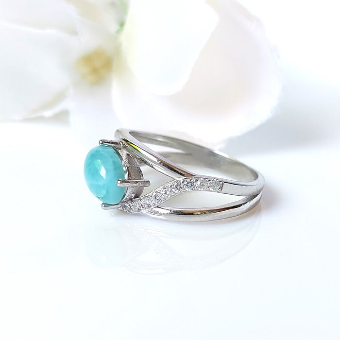 Larimar ring in high-quality silver ready available at Nafisa Designs