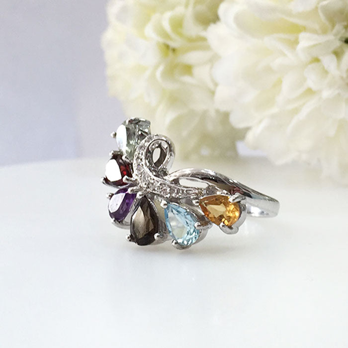 Clutch Muti-Gemstone-Ring - Citrine, Topaz, Smoky Topaz, Amethyst, Garnet