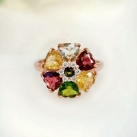 Cherished Heart Ring in original multi gemstone made in high quality silver with rose gold plating for birthstone, party, and casual wear. lightweight, delicate, dainty designer jewelry.