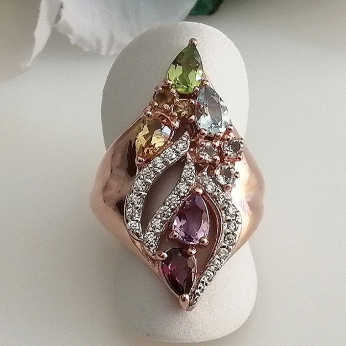 Summer Peacock Ring - Amethyst, Citrine, Garnet, Topaz, Peridot, Smoky Topaz