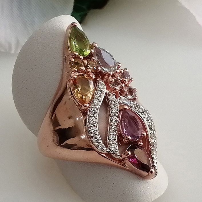Summer Peacock Ring - Amethyst, Citrine, Garnet, Topaz, Peridot, Smoky Topaz