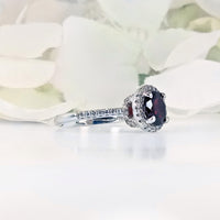 3/4 right angle of the Scarlet Passion Deep Red Garnet Ring