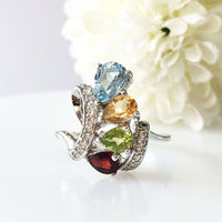 Swirling Ring - Garnet, Peridot, Blue Topaz & Citrine