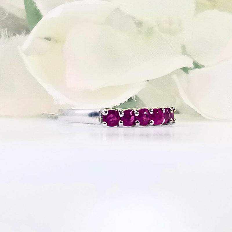 Perspective angle of the Women's Rosy Pink Ruby Ring in 925 Sterling Silver