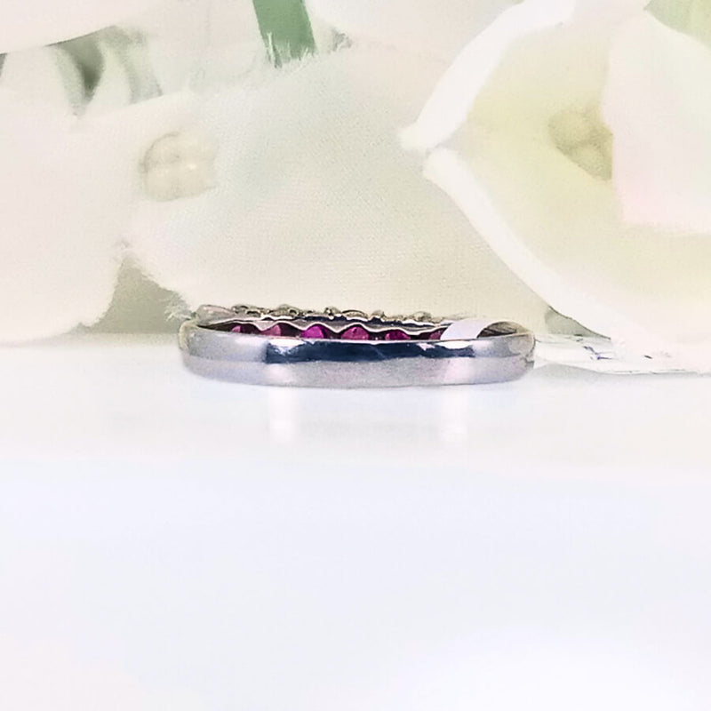 Side view of the Women's Rosy Pink Ruby Ring in 925 Sterling Silver