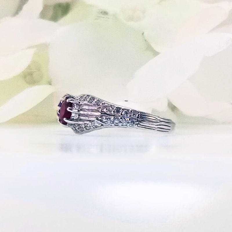 showcasing the half-and-half design with a courageous Amethyst on the left and a passionate Ruby on the right