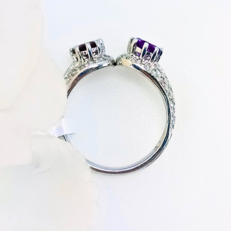 highlighting the contrasting Amethyst and Ruby gemstones set in high-quality 925 sterling silver