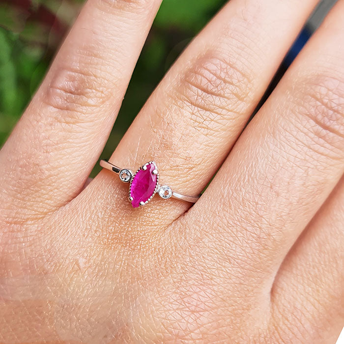 Marquise Dreams Ring in real natural original Ruby in 925 silver for birthstone